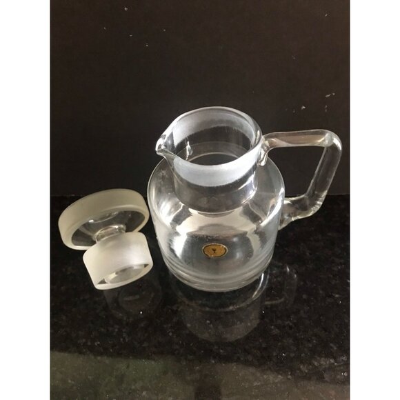 Vtg 1960's Etched Clear Crystal Vinegar Oil Cruet Made in Romania - Picture 6 of 10